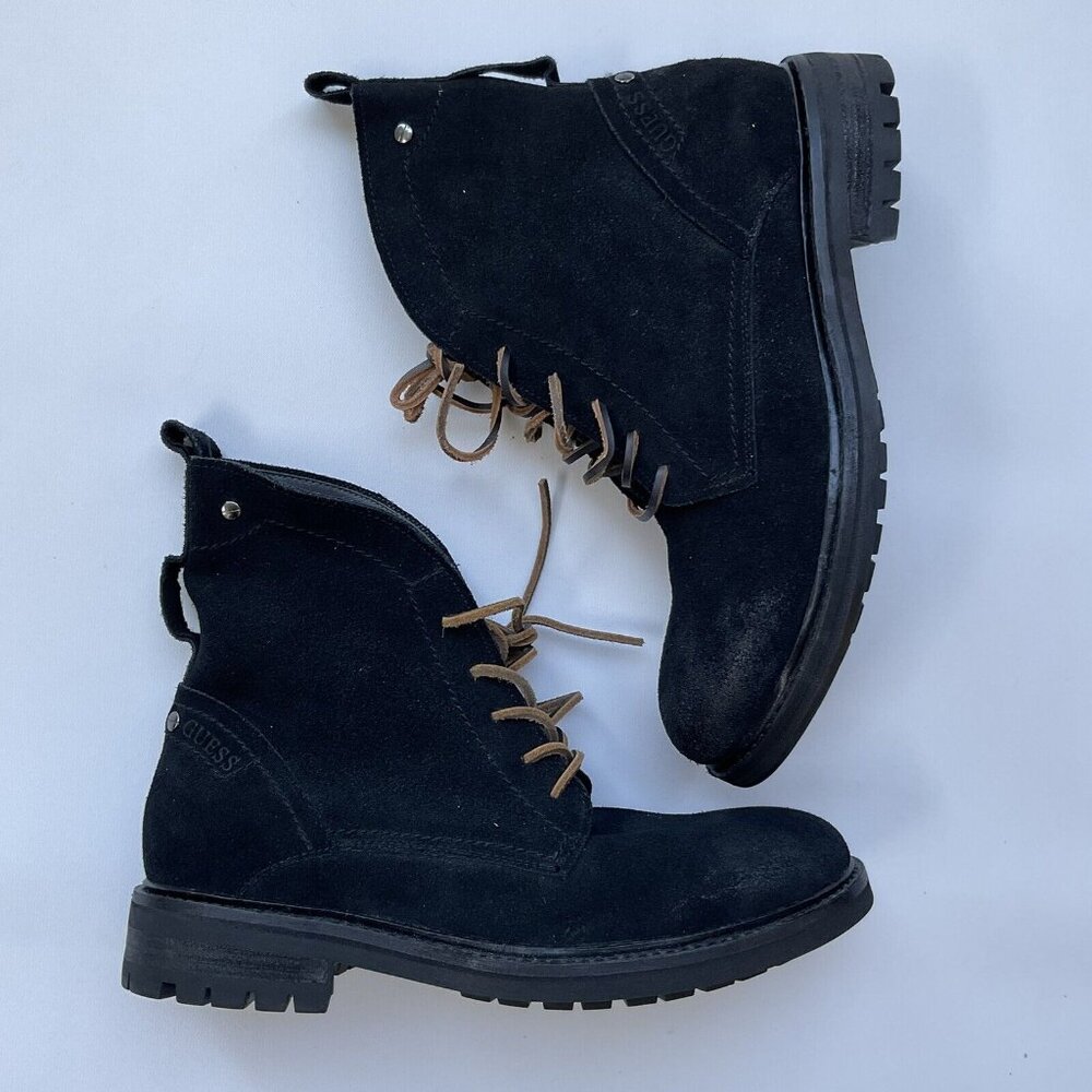 $99 G By Guess Men's Trenton Faux Leather And Canvas Ankle Black Boots Size 8